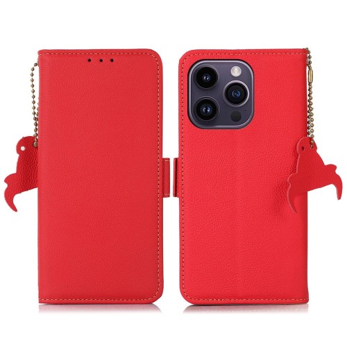 Skórzane Etui Pokrowiec RFID do iPhone 16 Pro czerwony