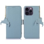 Skórzane Etui Pokrowiec RFID do iPhone 16 Pro niebieskie