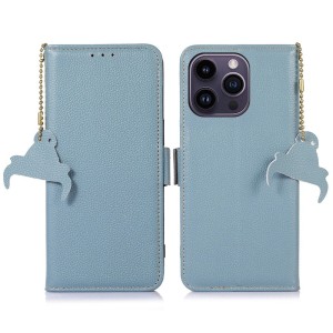 Skórzane Etui Pokrowiec RFID do iPhone 16 Pro niebieskie