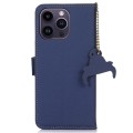 Skórzane Etui Pokrowiec RFID do iPhone 16 Pro granatowe