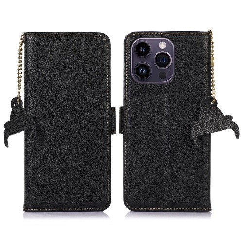 Skórzane Etui Pokrowiec RFID do iPhone 16 Pro czarne