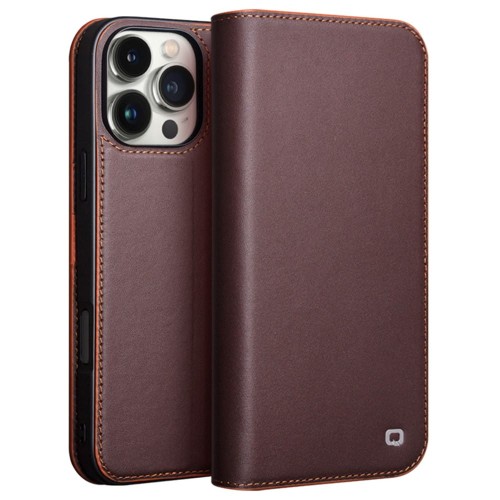 QIALINO Eleganckie Skórzane Matowe Etui do iPhone 16 Pro brązowe