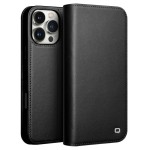 QIALINO Eleganckie Skórzane Matowe Etui do iPhone 16 Pro czarne