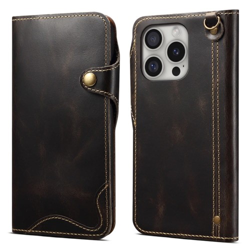 Skórzane Etui Pokrowiec do iPhone 16 Pro czarny
