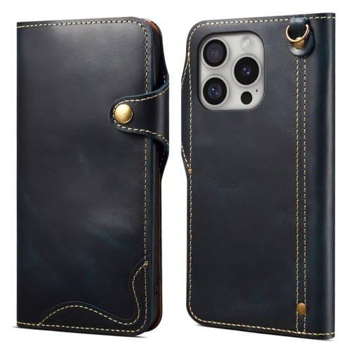 Skórzane Etui Pokrowiec do iPhone 16 Pro granatowy
