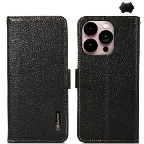 Skórzane Etui KHAZNEH z RFID do iPhone 16 Pro czarne