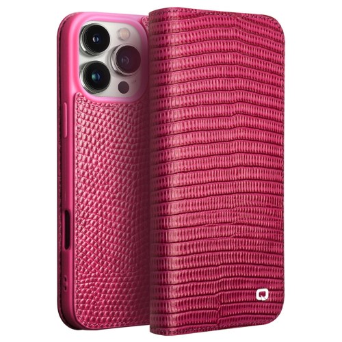 QIALINO Eleganckie Skórzane Etui Pokrowiec do iPhone 16 Pro Max różowe