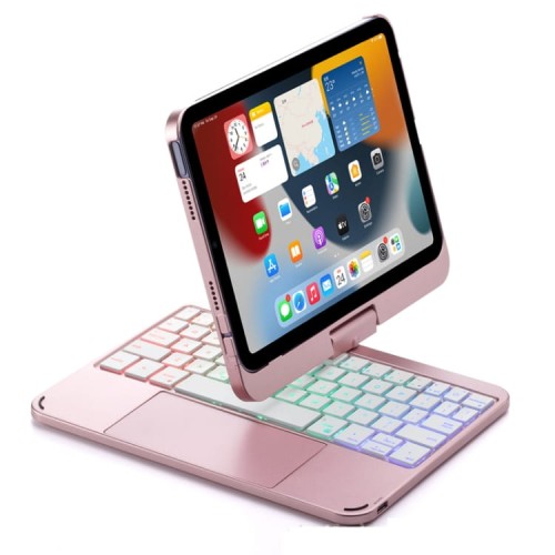 Podświetlana Obrotowa Klawiatura TouchPad do iPad mini 6 różowa