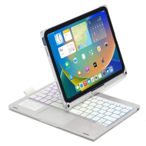 Srebrna Podświetlana Obrotowa Klawiatura TouchPad do iPad 10 2022 / iPad 11 2025