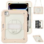 Beżowe Pancerne Etui z Uchwytem Osłoną PET do iPad Pro 11 2024