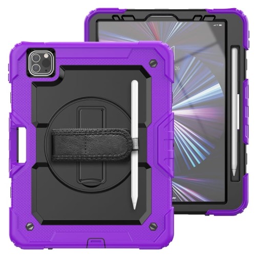 Fioletowe Pancerne Etui z Uchwytem Osłoną PET do iPad Pro 11 2024