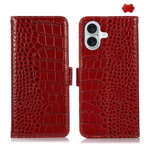 Eleganckie Skórzane Etui Pokrowiec do iPhone 16 czerwone
