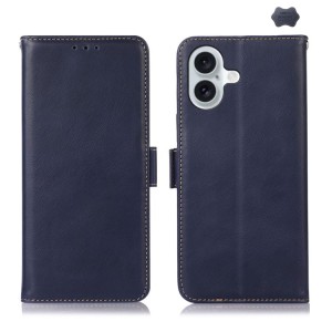 Skórzane Etui Pokrowiec RFID do iPhone 16 Plus granatowy