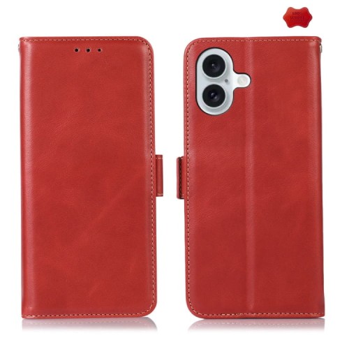 Skórzane Eleganckie Etui Pokrowiec RFID do iPhone 16 czerwone