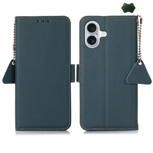 Zielone Skórzane Etui Pokrowiec RFID do iPhone 16 Plus