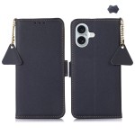 Granatowe Skórzane Etui Pokrowiec RFID do iPhone 16 Plus