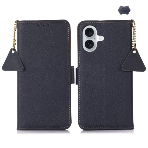 Granatowe Skórzane Etui Pokrowiec RFID do iPhone 16