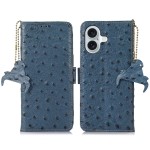 Skórzane Etui Pokrowiec RFID do iPhone 16 niebieskie