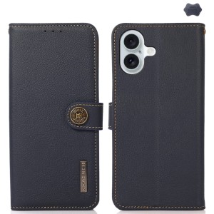 Skórzane Etui KHAZNEH z RFID do iPhone 16 Plus niebieskie