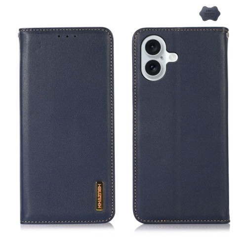 Skórzane Etui Pokrowiec KHAZNEH do iPhone 16 Plus niebieskie