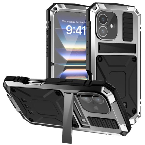 R-JUST Pancerne Etui Antywstrząsowe do iPhone 16 srebrne