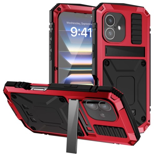 R-JUST Pancerne Etui Antywstrząsowe do iPhone 16 czerwone