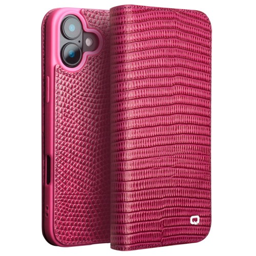 QIALINO Eleganckie Skórzane Etui Pokrowiec do iPhone 16 Plus różowe