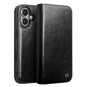 QIALINO Eleganckie Skórzane Etui do iPhone 16 Plus czarne
