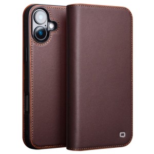 QIALINO Matowe Skórzane Etui do iPhone 16 Plus brązowe