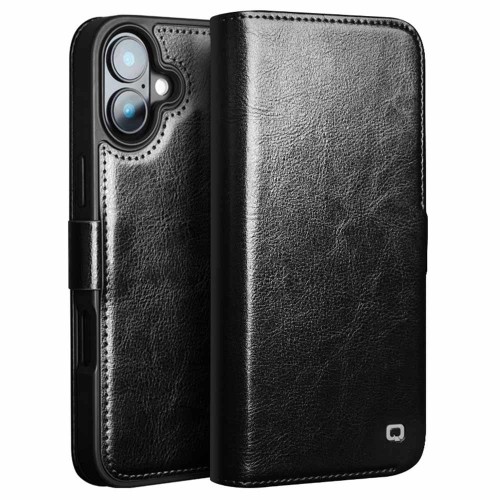 QIALINO Eleganckie Skórzane Etui Pokrowiec do iPhone 16 Plus czarne