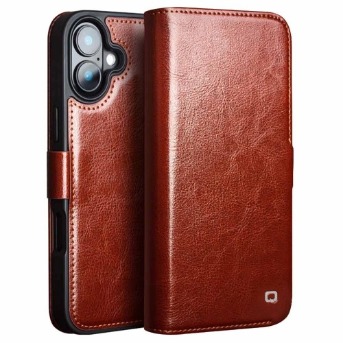 QIALINO Eleganckie Skórzane Etui Pokrowiec do iPhone 16 brązowe
