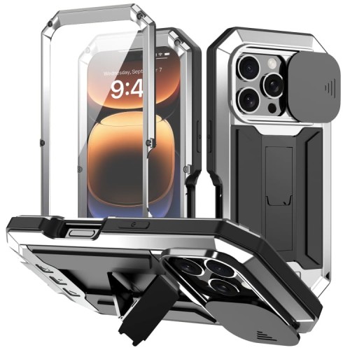 R-JUST Pancerne Etui Antywstrząsowe do iPhone 16 Pro srebrne