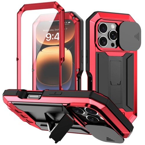 R-JUST Pancerne Etui Antywstrząsowe do iPhone 16 Pro czerwone