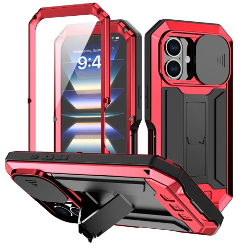 R-JUST Pancerne Etui Antywstrząsowe do iPhone 16 Plus czerwone