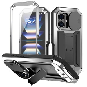 R-JUST Pancerne Etui Antywstrząsowe do iPhone 16 Plus srebrne