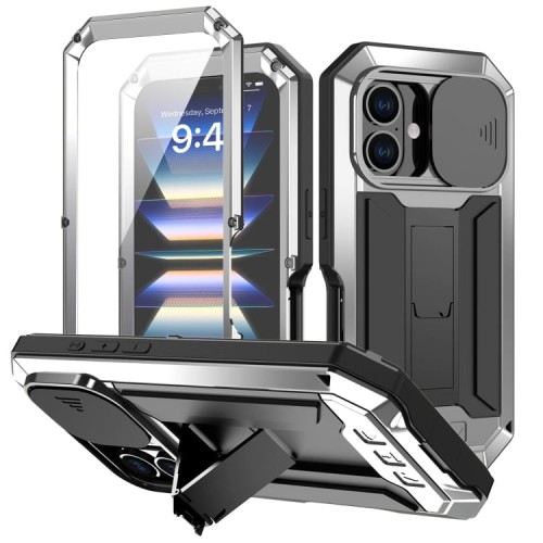R-JUST Pancerne Etui Antywstrząsowe do iPhone 16 srebrne