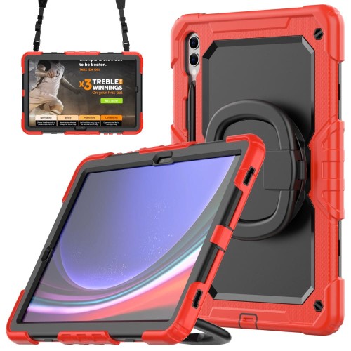 Czerwone Mocne Pancerne Etui z Uchwytem i Paskiem do Samsung Galaxy Tab S10+ 12.4