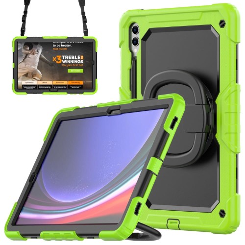 Zielone Mocne Pancerne Etui z Uchwytem i Paskiem do Samsung Galaxy Tab S10+ 12.4