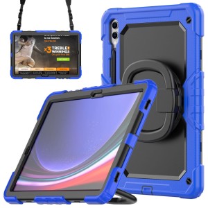 Niebieskie Mocne Pancerne Etui z Uchwytem i Paskiem do Samsung Galaxy Tab S10+ 12.4