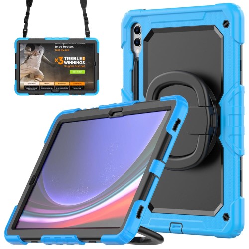 Niebieskie Mocne Pancerne Etui z Uchwytem i Paskiem do Samsung Galaxy Tab S10+ 12.4