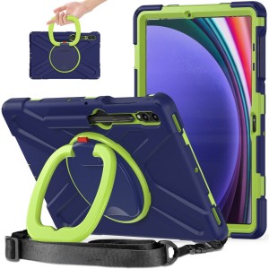 Granatowe Pancerne Etui z Uchwytem i Paskiem do Samsung Galaxy Tab S10+ 12.4