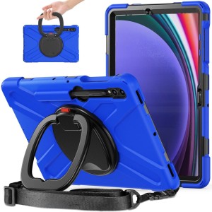 Niebieskie Pancerne Etui z Uchwytem i Paskiem do Samsung Galaxy Tab S10+ 12.4
