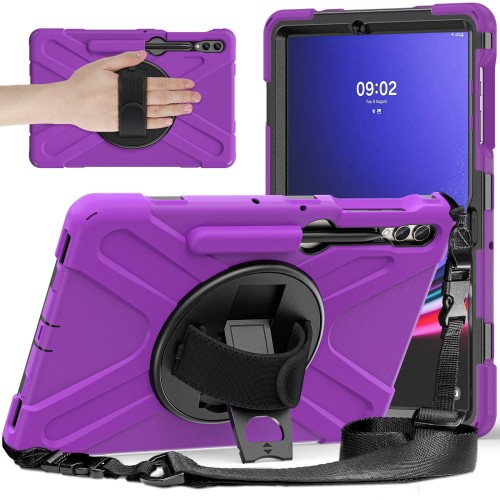 Fioletowe Pancerne Etui Obudowa z Uchwytem i Paskiem do Samsung Galaxy Tab S10+