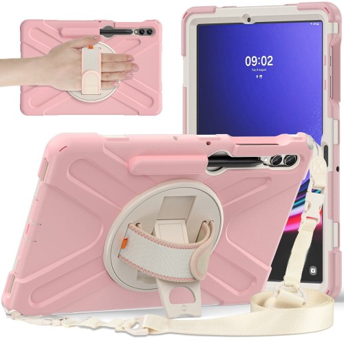 Różowe Pancerne Etui Obudowa z Uchwytem i Paskiem do Samsung Galaxy Tab S10+