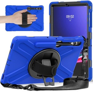 Niebieskie Pancerne Etui Obudowa z Uchwytem i Paskiem do Samsung Galaxy Tab S10+