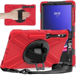 Czerwone Pancerne Etui Obudowa z Uchwytem i Paskiem do Samsung Galaxy Tab S10+