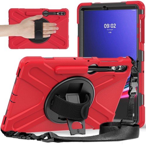 Czerwone Pancerne Etui Obudowa z Uchwytem i Paskiem do Samsung Galaxy Tab S10+