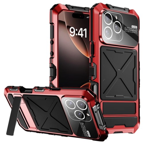 R-JUST Pancerne Etui Antywstrząsowe do iPhone 16 Pro czerwone
