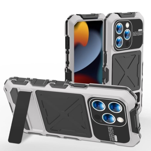 R-JUST Pancerne Etui Antywstrząsowe do iPhone 15 Pro Max srebrne