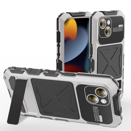 R-JUST Pancerne Etui Antywstrząsowe do iPhone 15 Plus srebrne
